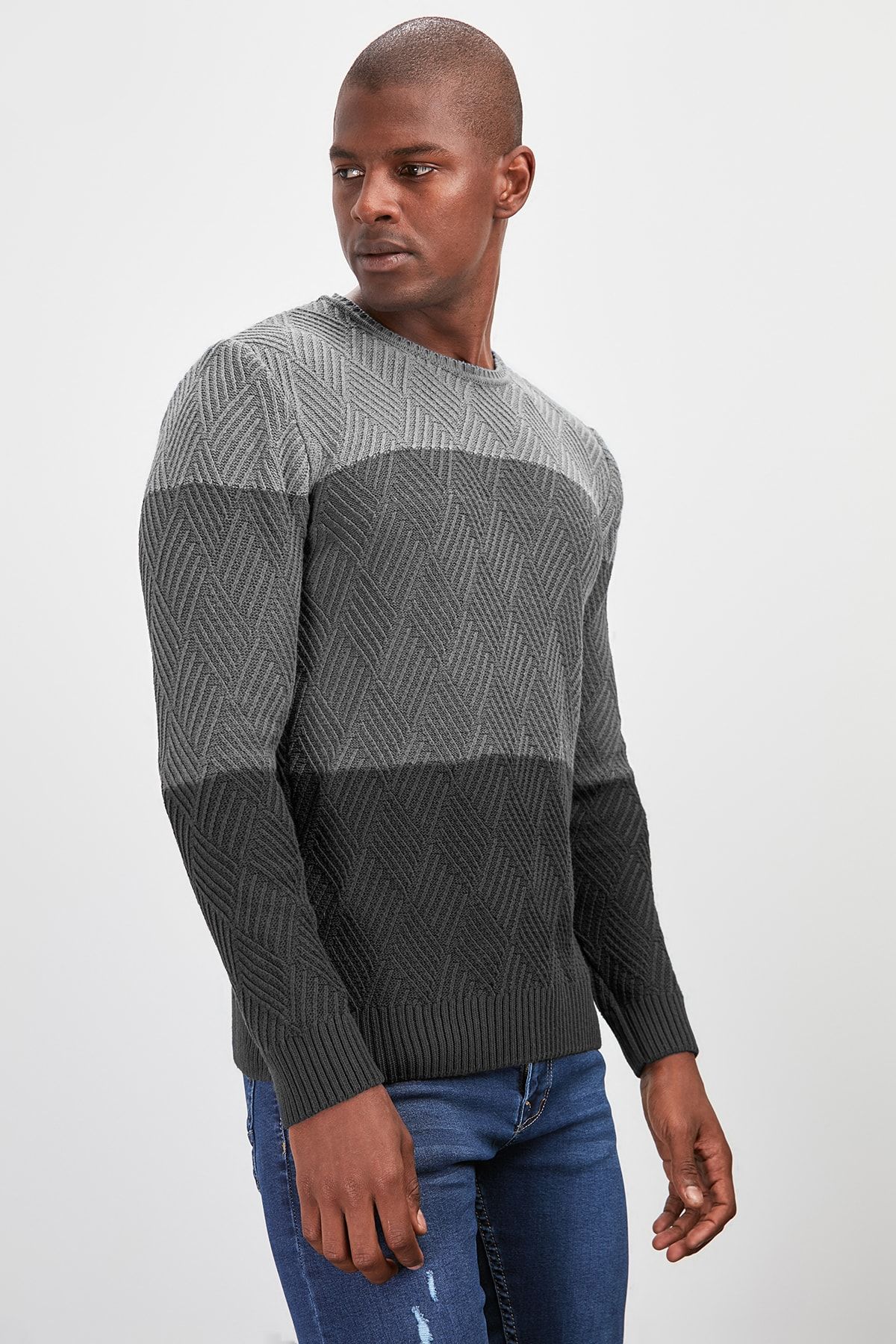 Trendyol Collection-Anthrazitfarbener normaler Radsportpullover – Color Block Block KMNAW20LS0026 3