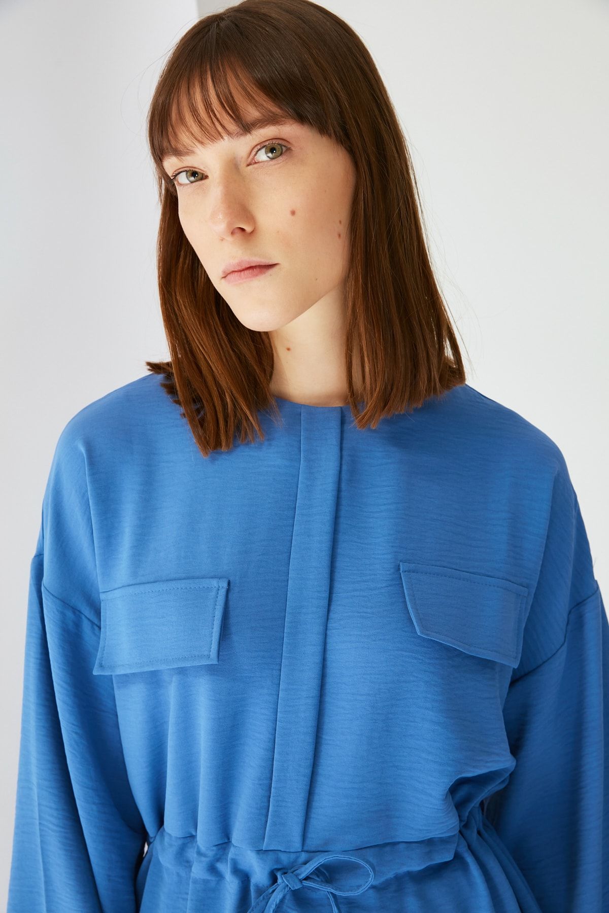 Trendyol Modest Mavi Beli Bağlamalı Cep Detaylı Aerobin Gömlek-Pantolon Takım TCTSS21AU0238 RN11139