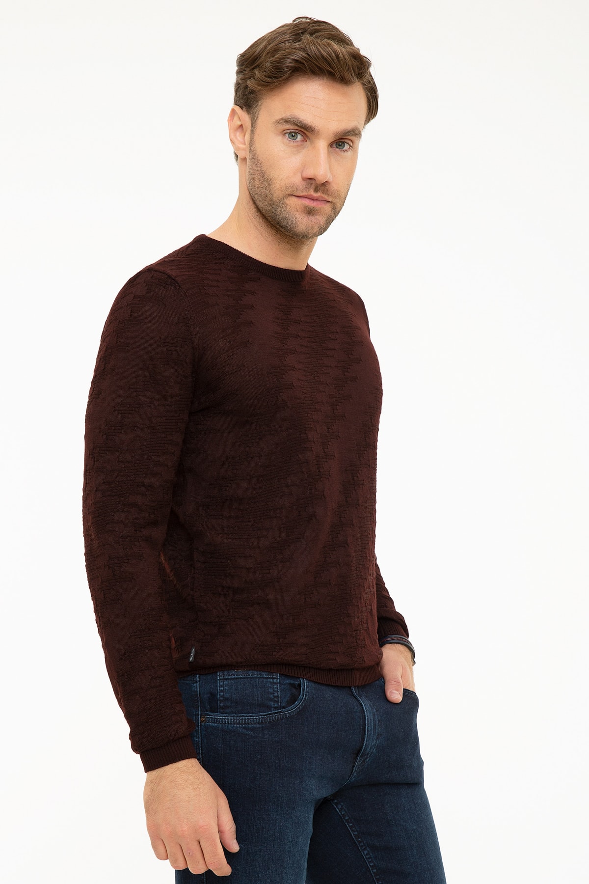 بافت و پلیور مردانه قهوه ای Pierre Cardin | G021GL0TK.000.867143 اورجینال - تصویر 3