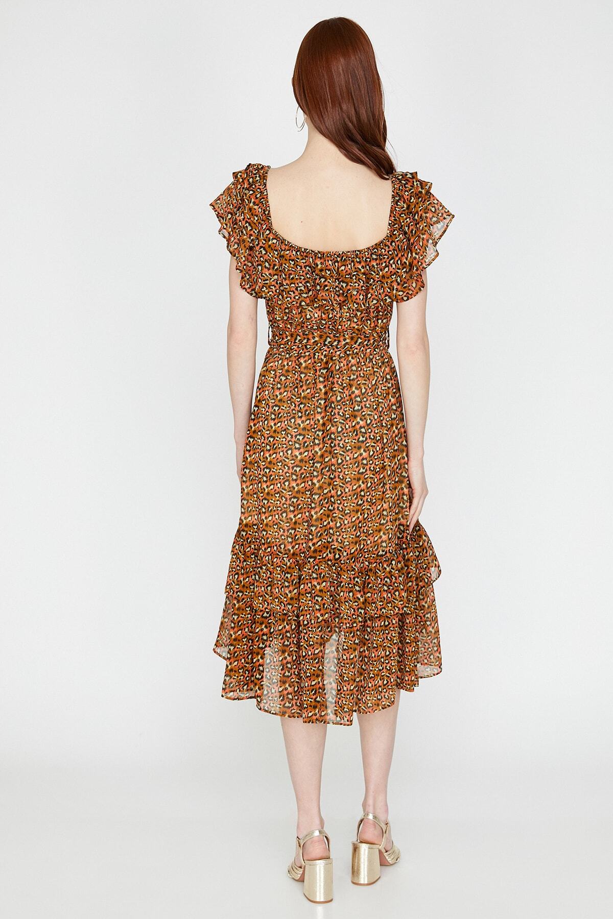 Koton-Brown Patterned Dress 9YAK83288EW 5