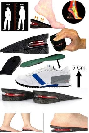 Boy Uzatıcı Tabanlık Hava Yastıklı Ayakkabı Içi Topuk Yükseltici 5 Cm Siyah VİP-119