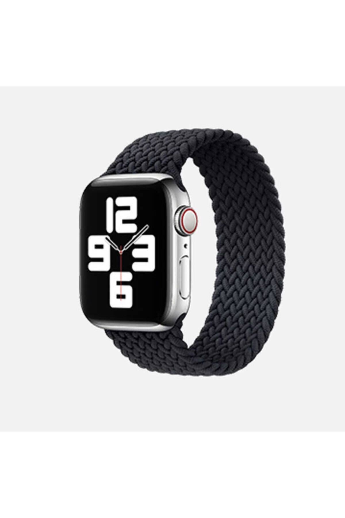 Apple Watch Uyumlu 40mm Hasır Örgü Tasarımlı Medium Kordon - Siyah