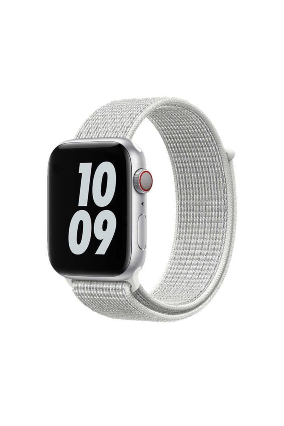 Apple Watch Uyumlu 44mm Sport Loop Hasır Kordon - Beyaz