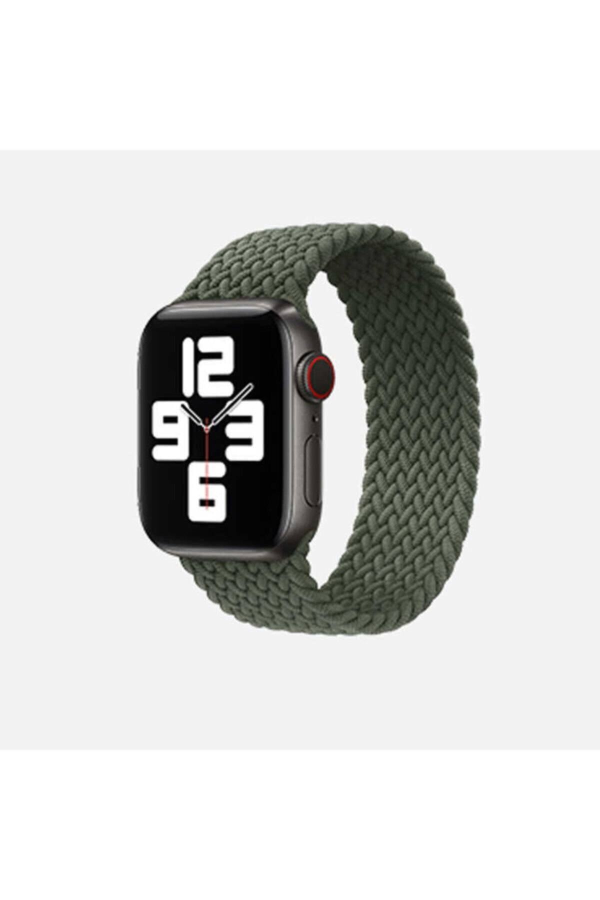 Apple Watch Uyumlu 38mm Hasır Örgü Tasarımlı Medium Kordon - Yeşil
