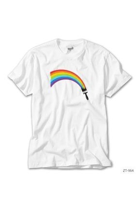 Gökkuşağı - Rainbow Brush Beyaz Tişört ZT-964
