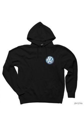 Volkswagen Logo Siyah Kapşonlu Oversize Içi Polarsız Sweatshirt / Hoodie ZH1274s