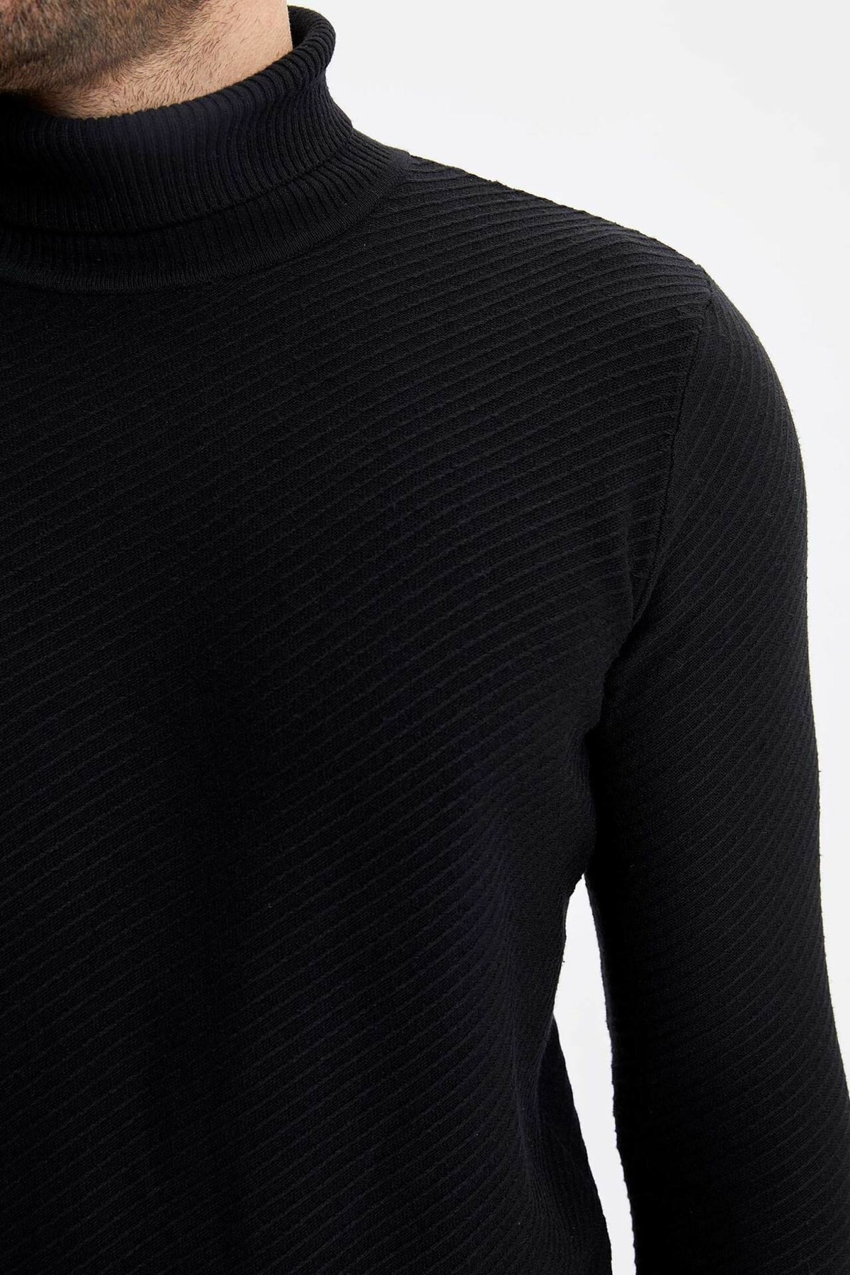 بافت و پلیور مردانه مشکی دفکتو | N2374AZ.19CW.BK27 اورجینال - تصویر 4