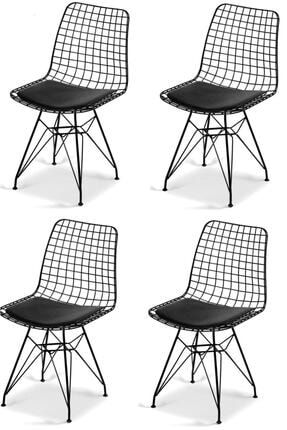 Concept Tel Sandalye Siyah Bahçe Ev Yaşam Kafe Sandalyesi 4 Adet STNTY00220
