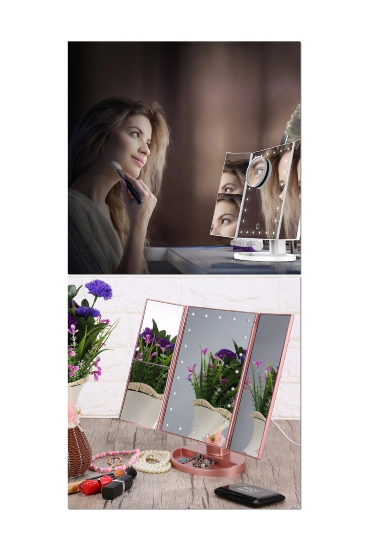 LAND OF MYTH-Magnifying Makeup Mirror with 24 LED Lights, 3 Panels, Foldable, Touch Sensor (black) 8