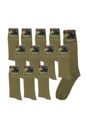 Haki Yeşil 12'li Yazlık Likralı Pamuklu Asker Çorabı Uzun Çorap