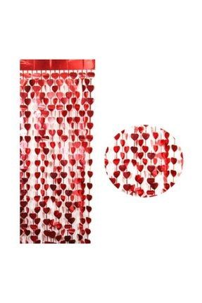 Metalize Kalpli Duvar Perdesi Kırmızı Sevgililer Günü 14 Şubat AS-SEVGİLİ10