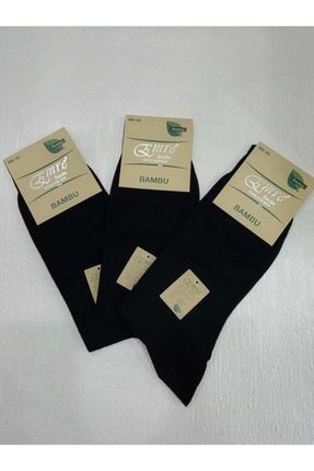 3'lü Paket Emre Erkek Bambu Çorap Dikişsiz %100 Bambu Siyah Renk BAMBUEMRE03