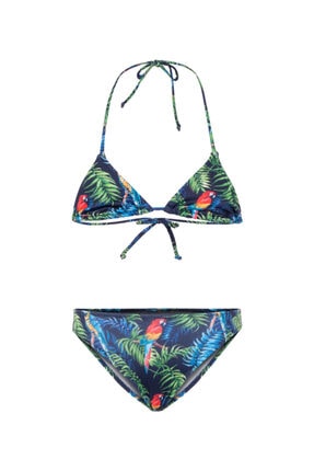 Kız Cocuk Ucgen Bikini Takım - Amazon Lacivert Papagan Desenli Amazon Kız Cocuk Bikini Takım