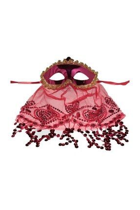 Partidolu Ağzı Peçeli Kırmızı Renk Wedding Karnaval Maskesi PP474KR