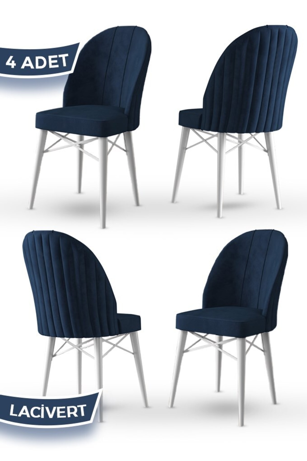 Jena Series 4 Pieces Navy Blue Dining Room Chair 1st Class Babyface Imported Fabric White Hornbeam Legs