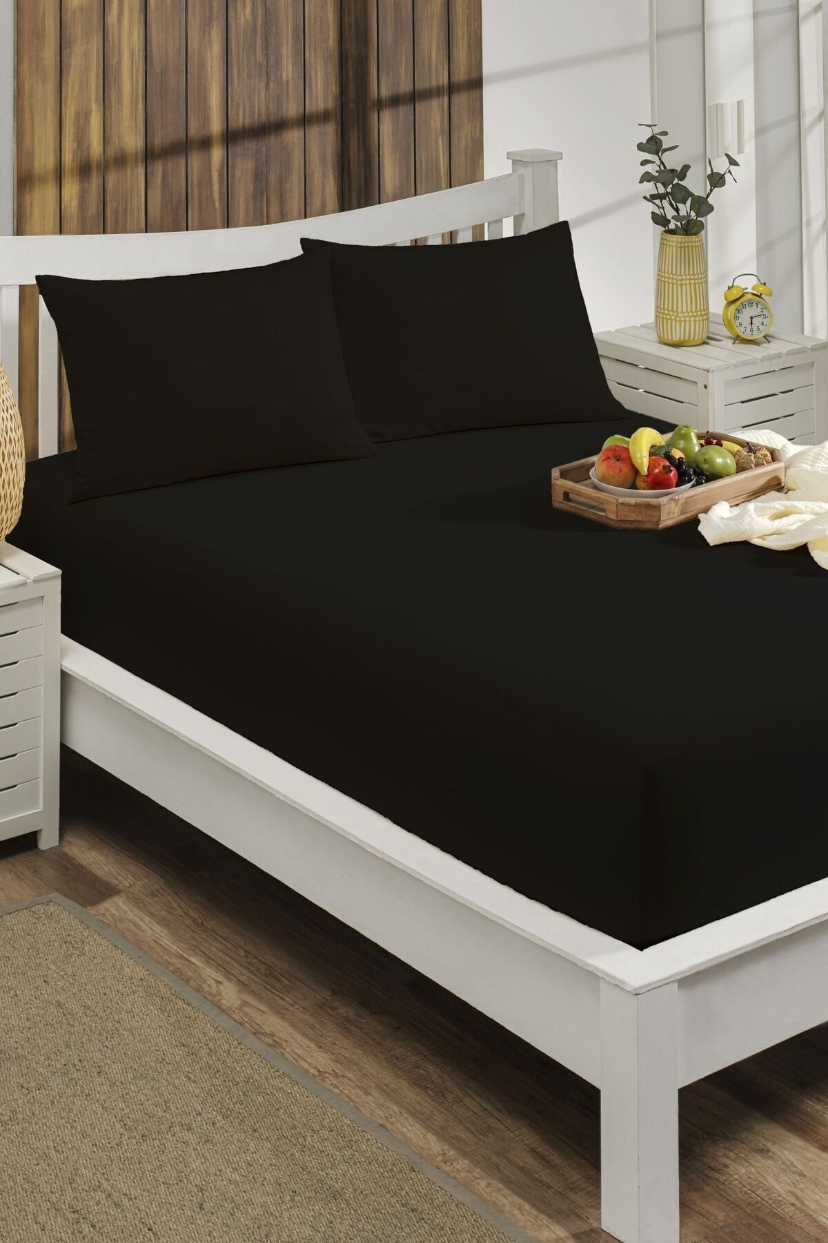 LIV CALISTA 100x200 Set Cearșafuri Din Bumbac Ranforce Țesătură Pentru Pilota O Singură Dimensiune 30 Cm Margine Negru - One Size