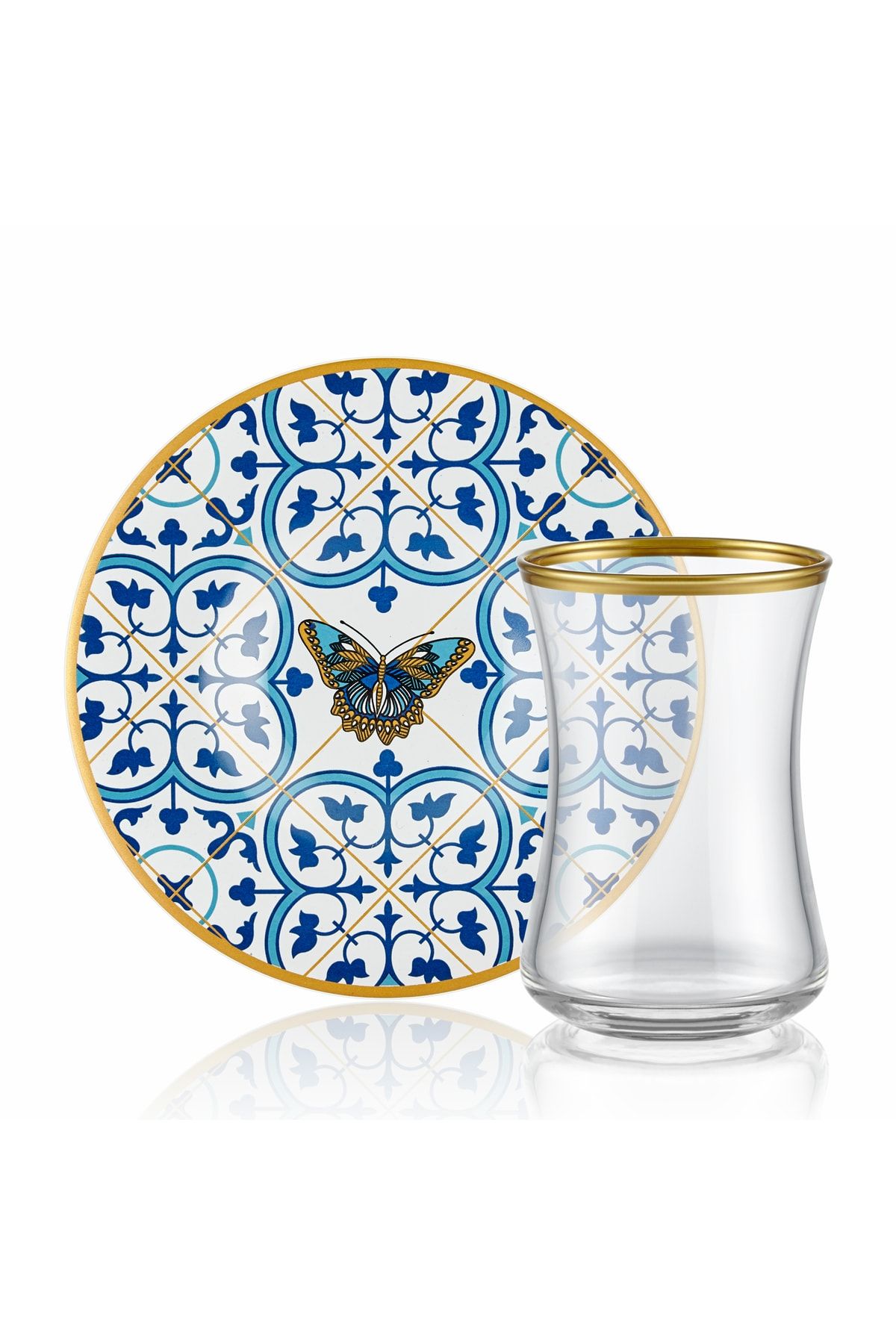 Butterfly Of luck 12 Parça ÇAY SETİ - Sarı-Mavi