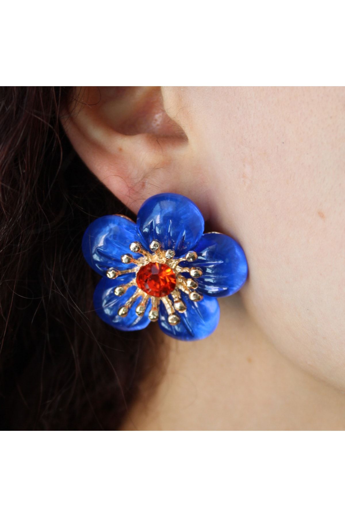 Green Orange Earrings Blue Trendyol
