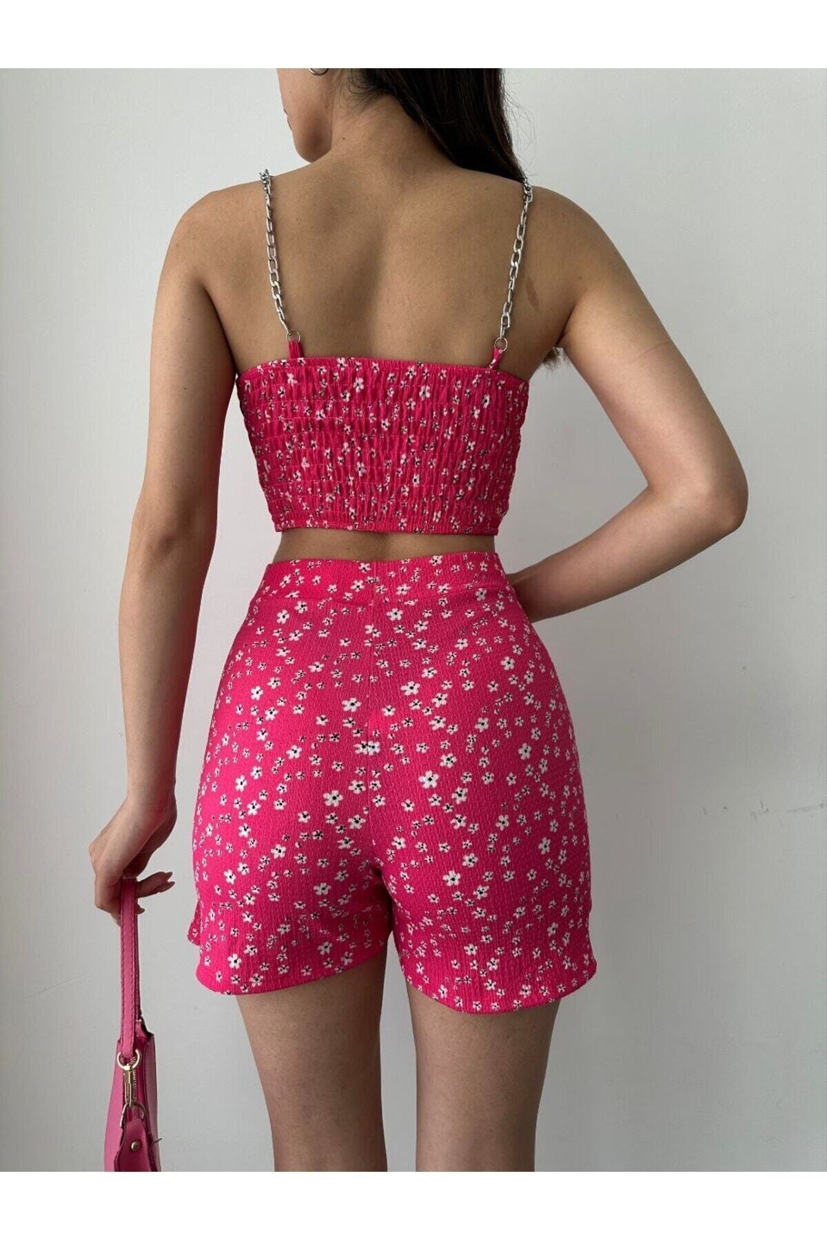 laughs-SET 2 PIECE BLUZ, ȘORT ȘORT ȘI GLOP DE DĂMĂ, CU MOLAN DE FLORI, DETALII DE LIZARE, RD1032 3