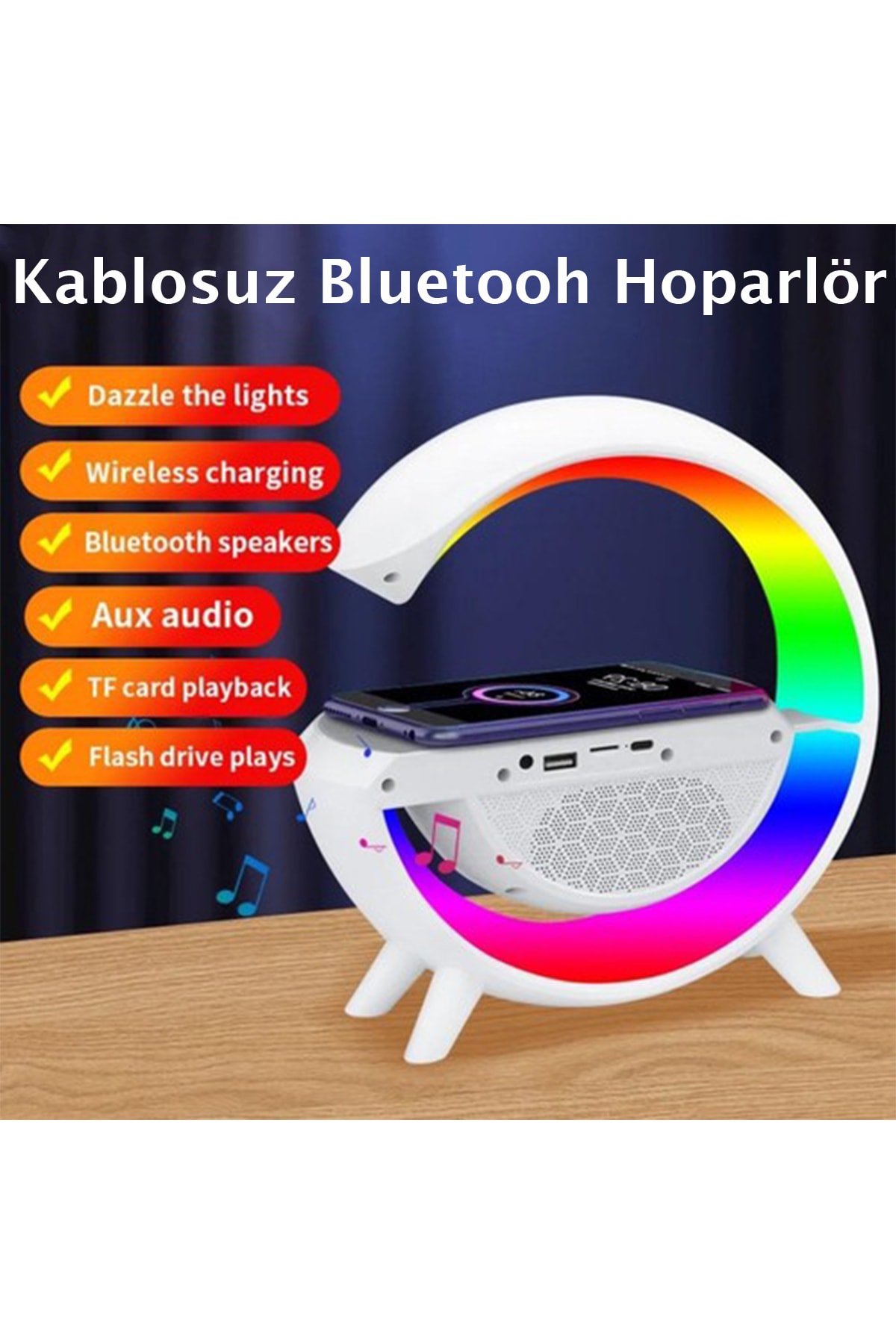 Kablosuz Şıklık: 3-in-1 RGB Bluetooth Şarj Özellikli Masa Üstü Hoparlör Gece Lambası Gökkuşağı Radio 6