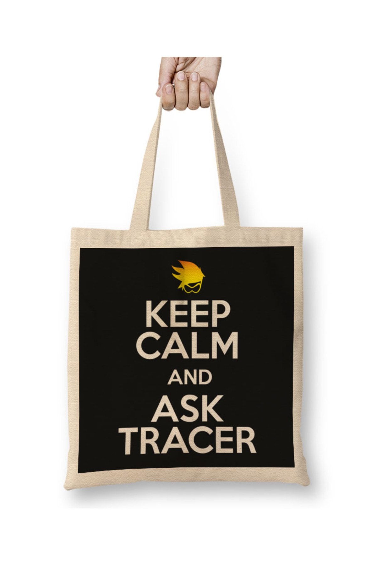 Baskı Dükkanı-Keep Calm And Ask Tracer Overwatch Cloth Bag Long Handle 1