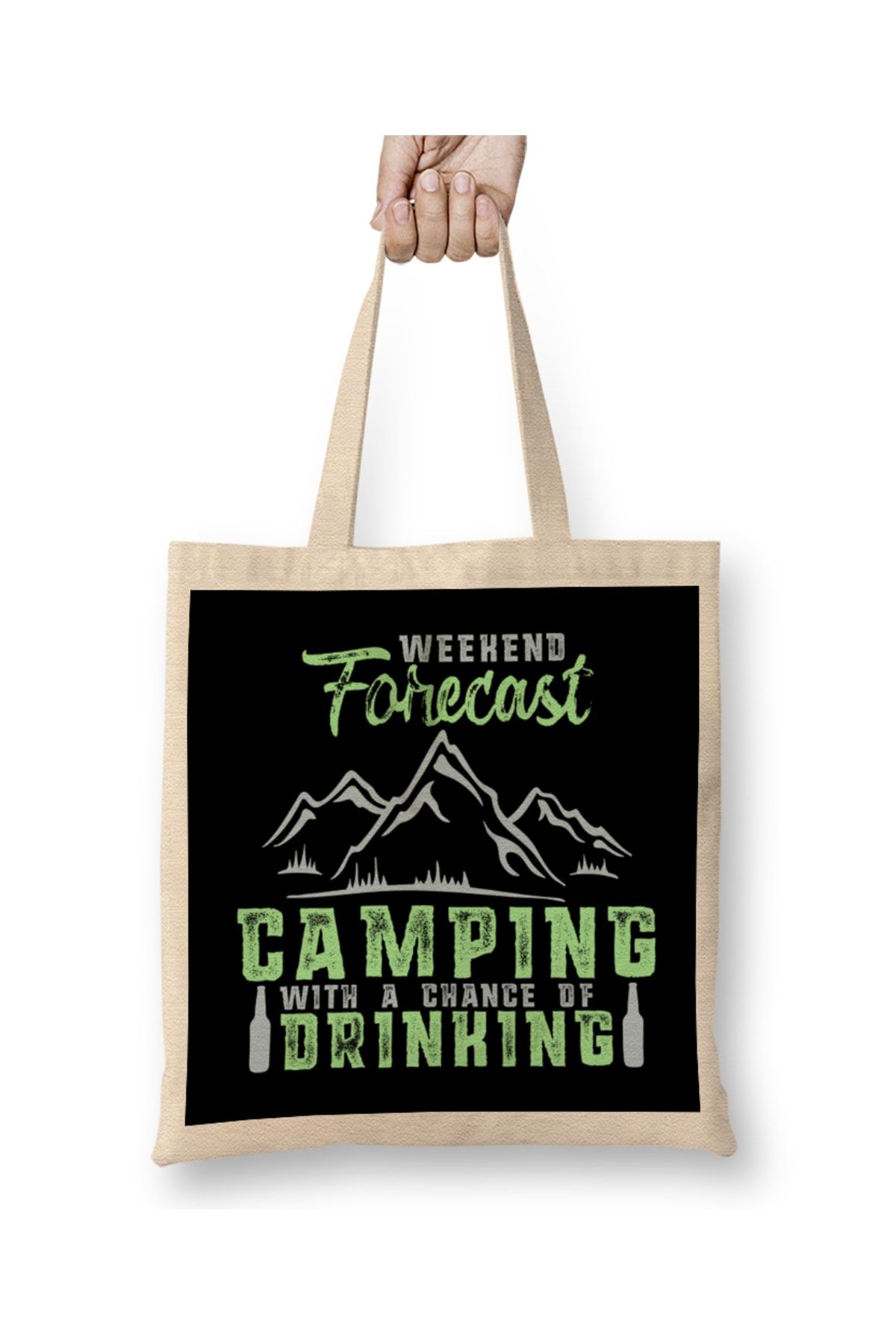 Baskı Dükkanı Prognoza De Weekend Camping Cu O Șansă De A Bea Geantă Din Pânză Cu Mâner Lung Unisex - Mărime unică