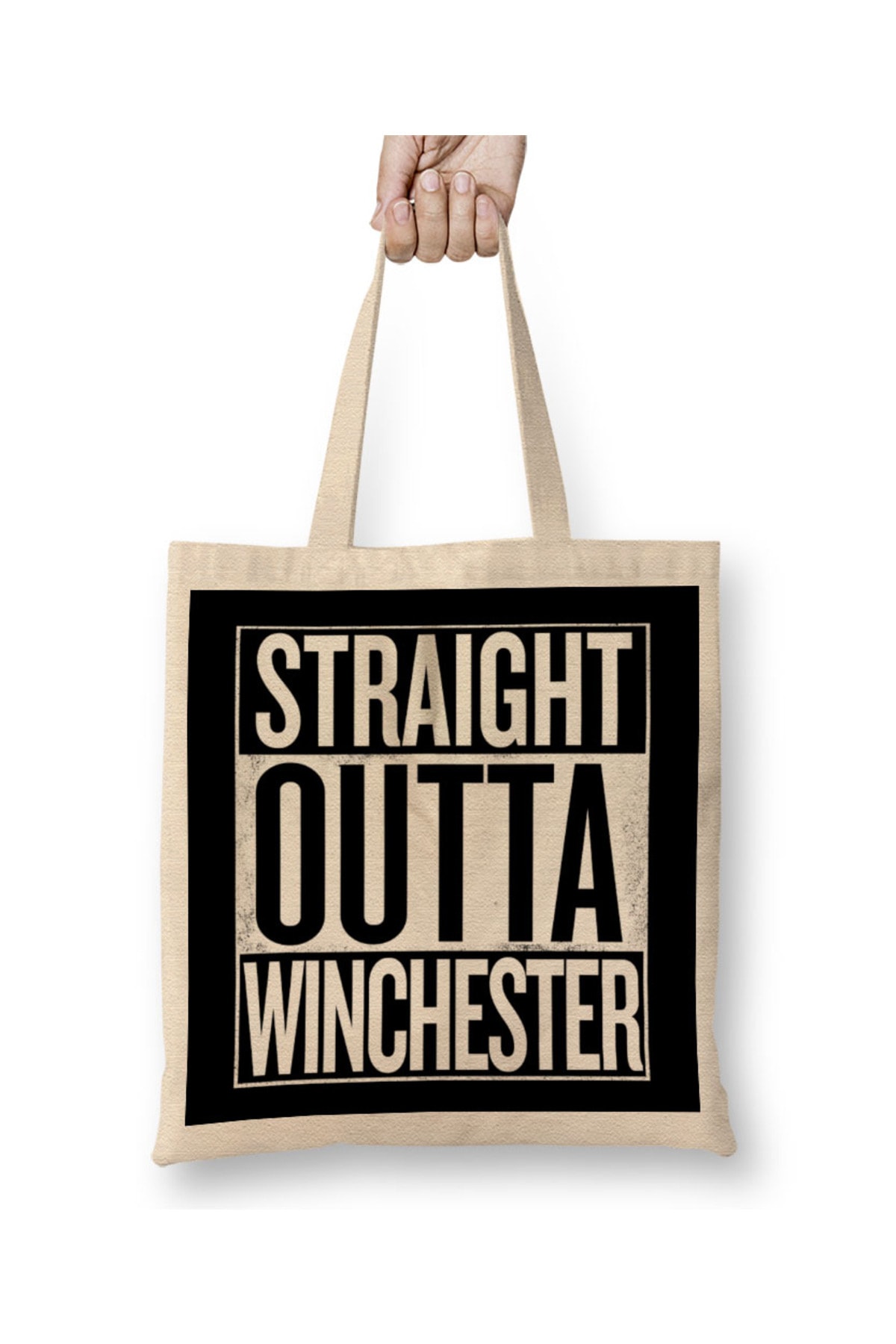 Straight Outta Winchester Supernatural White Tote Bag Long Handle