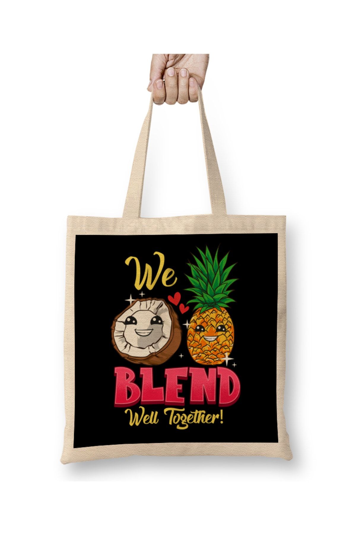 Baskı Dükkanı We Blend Well Together Funny Pineapple Coconut Pun Tote Bag  Long Handle - Trendyol