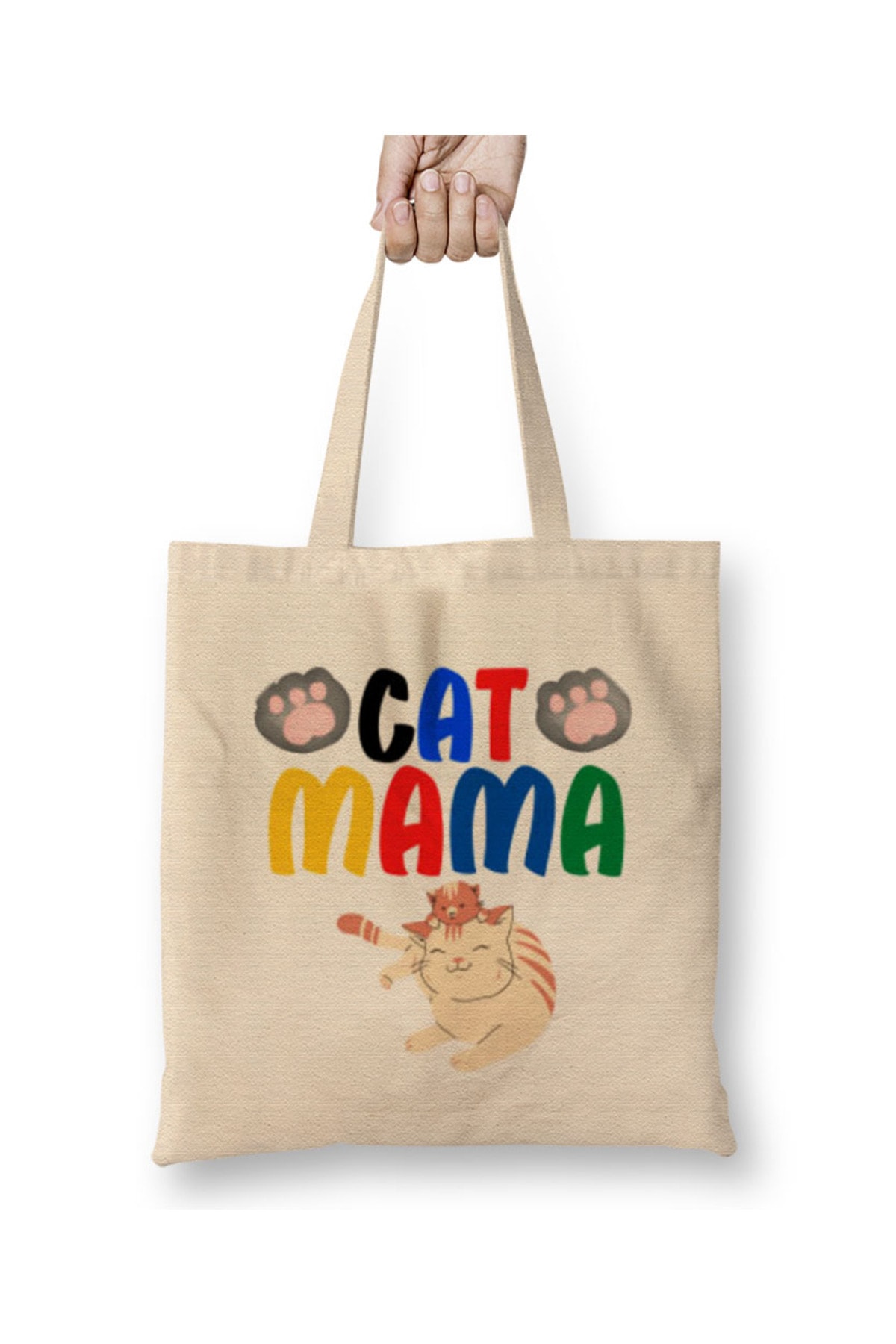 Baskı Dükkanı Cat Mama Funny Cat Lover Cadouri Pentru Femei, Bărbați, Copii, Geantă Din Pânză Cu Mâner Lung Unisex - Standard