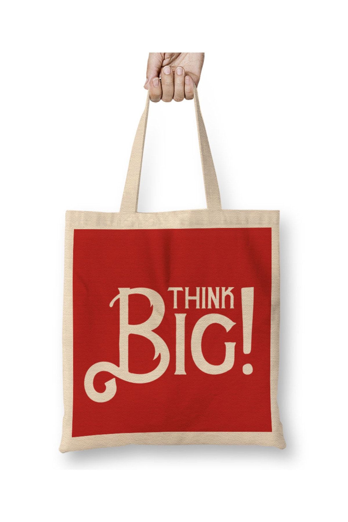 Baskı Dükkanı-Think Big Slogan Cloth Bag Long Handle 1
