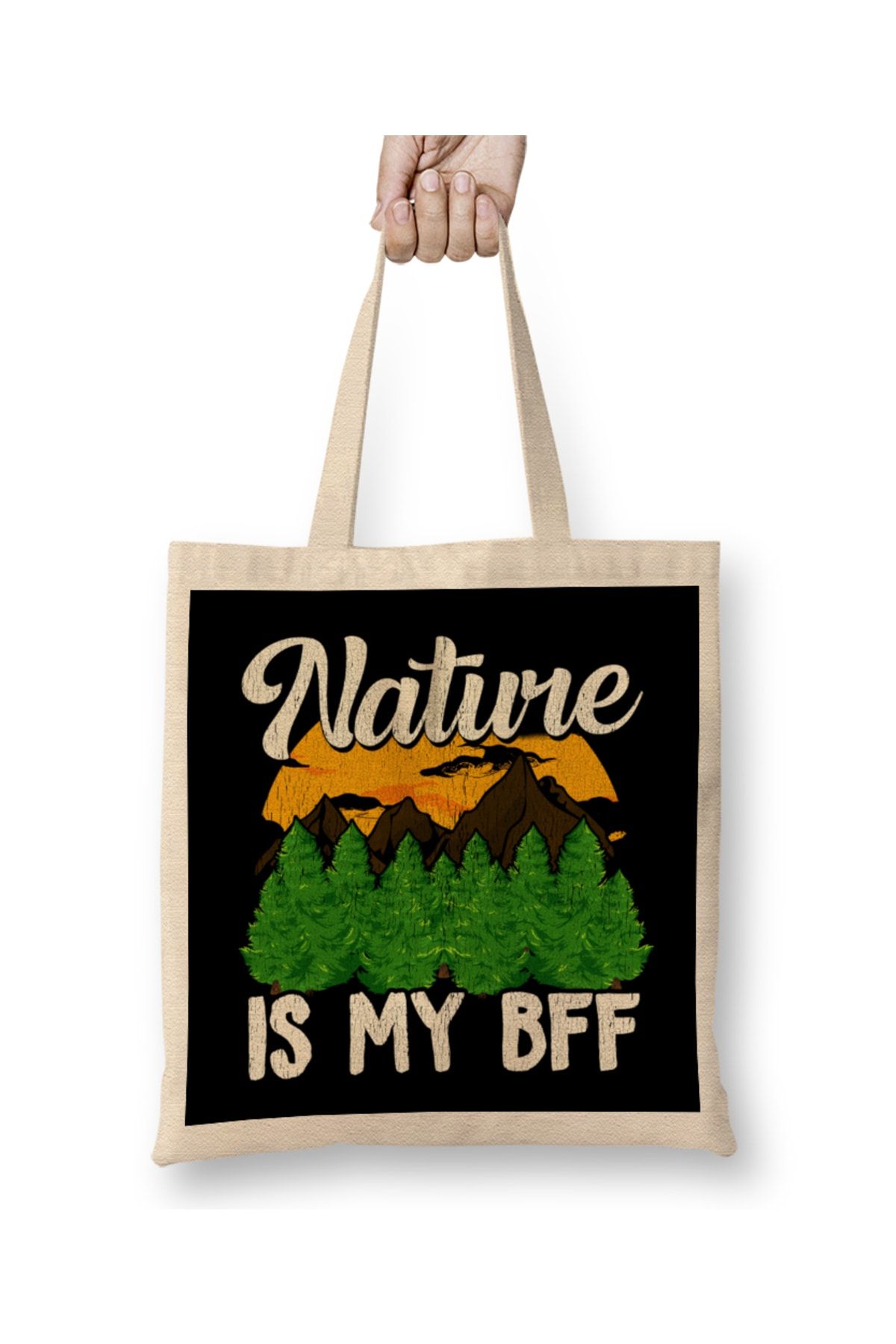 Baskı Dükkanı Nature Is My Bff Geantă Tote Cu Mâner Lung Pentru Tabără Și Drume În Aer Liber Unisex - One Size