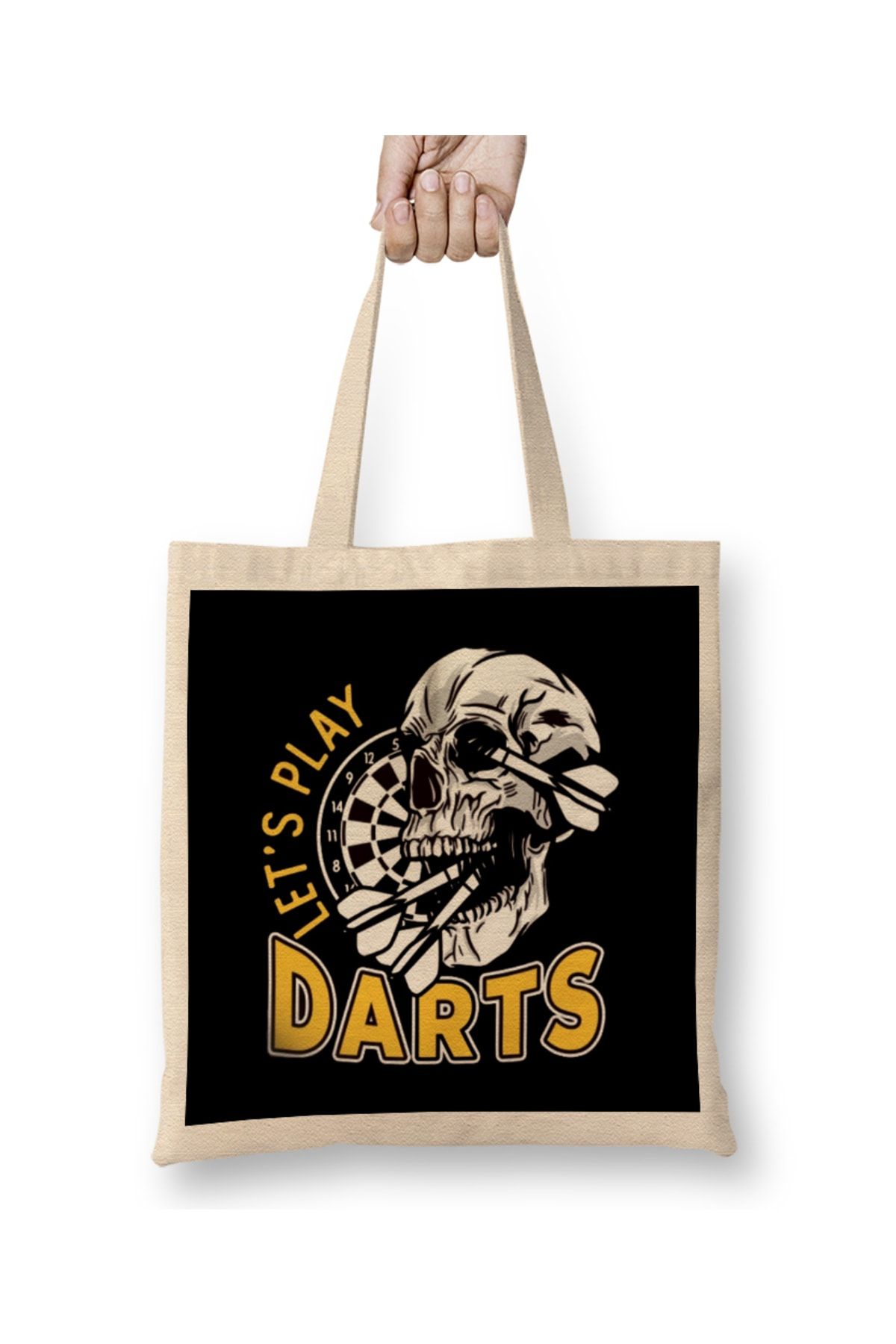 Baskı Dükkanı Lets Play Darts Skull Dartboard Arrow Dart Player Team Aim Geantă Din Pânză Mâner Lung Unisex - One Size