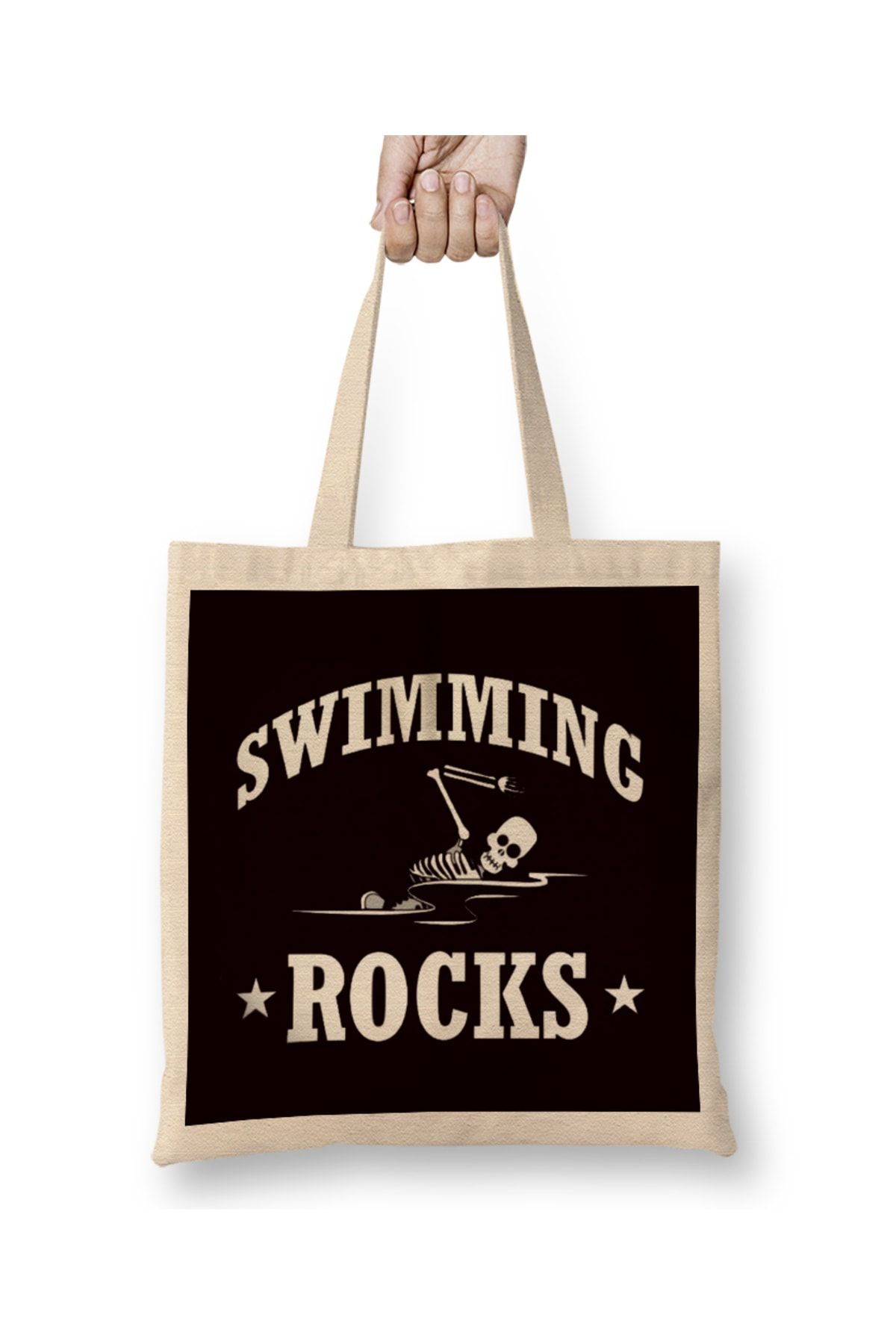 Bask D kkan Swimming Rocks Skeleton Swimmer Swim Water Sports Athlete Tote Bag Long Handle