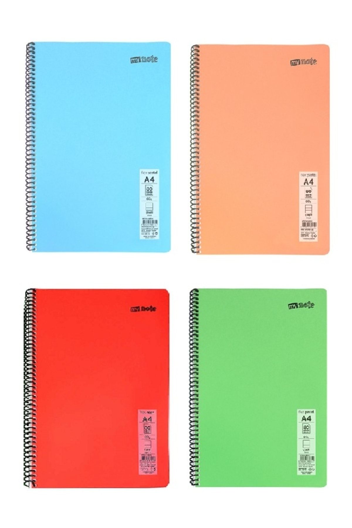 Mynote-Notebook Spiral Wire PP Cover A4- 3 Pieces 60 Sheets Checkered + 1 Piece Lined 60 Sheets Notebook 4 Pieces 1
