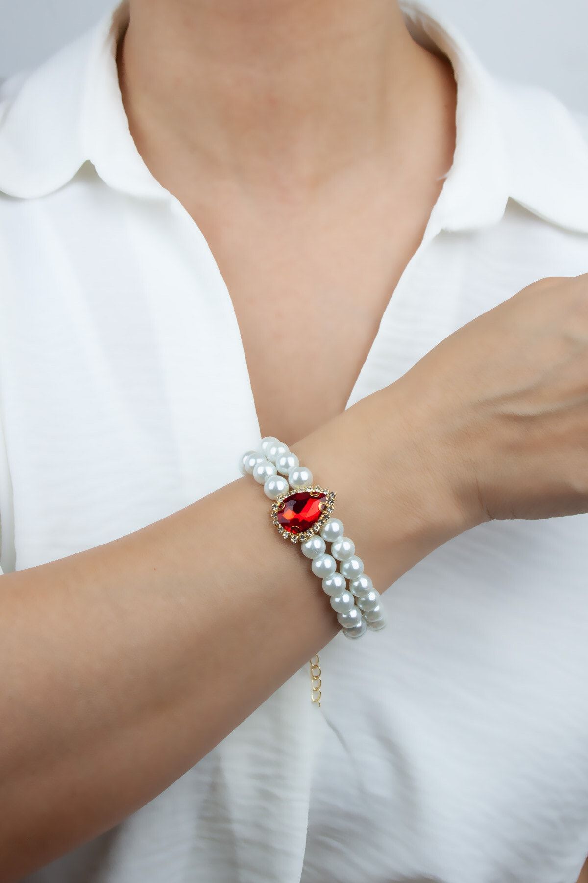 im Design Drop Crystal Double Row Glass Pearl Bracelet