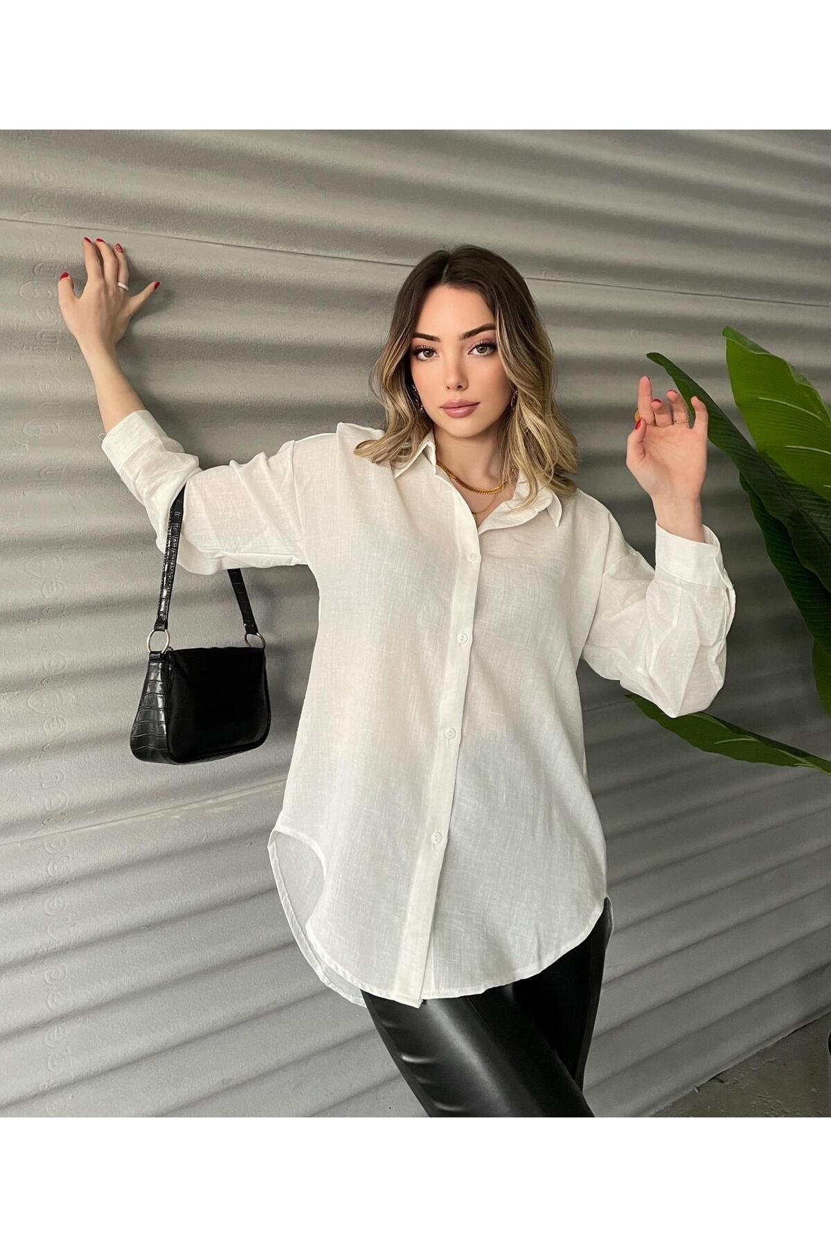 owwon-Women's White Linen Shirt 2