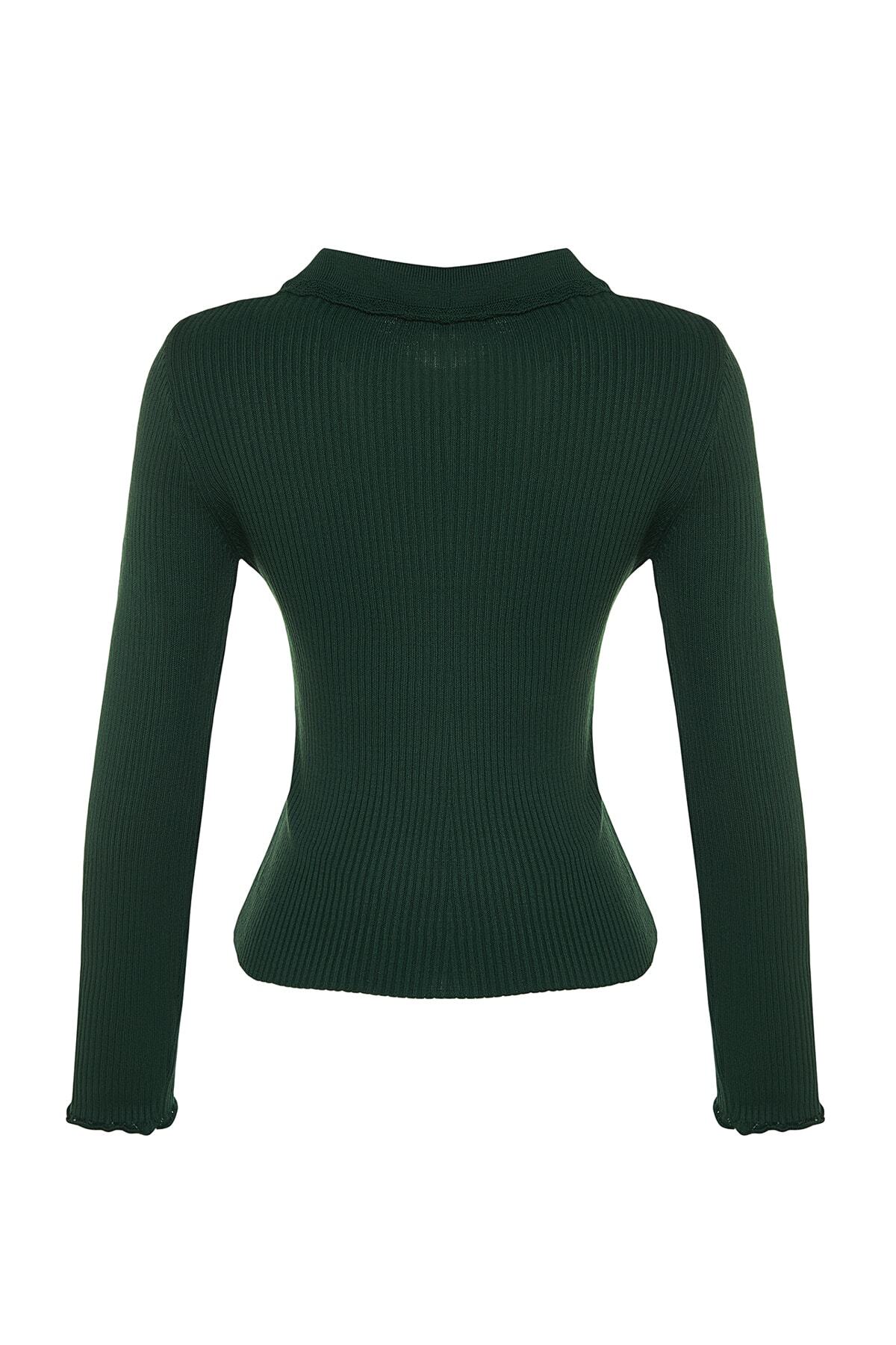 Trendyolmilla  Zümrüt Yeşili Polo Yaka Triko Kazak TWOAW22KZ1354 - Görsel 8