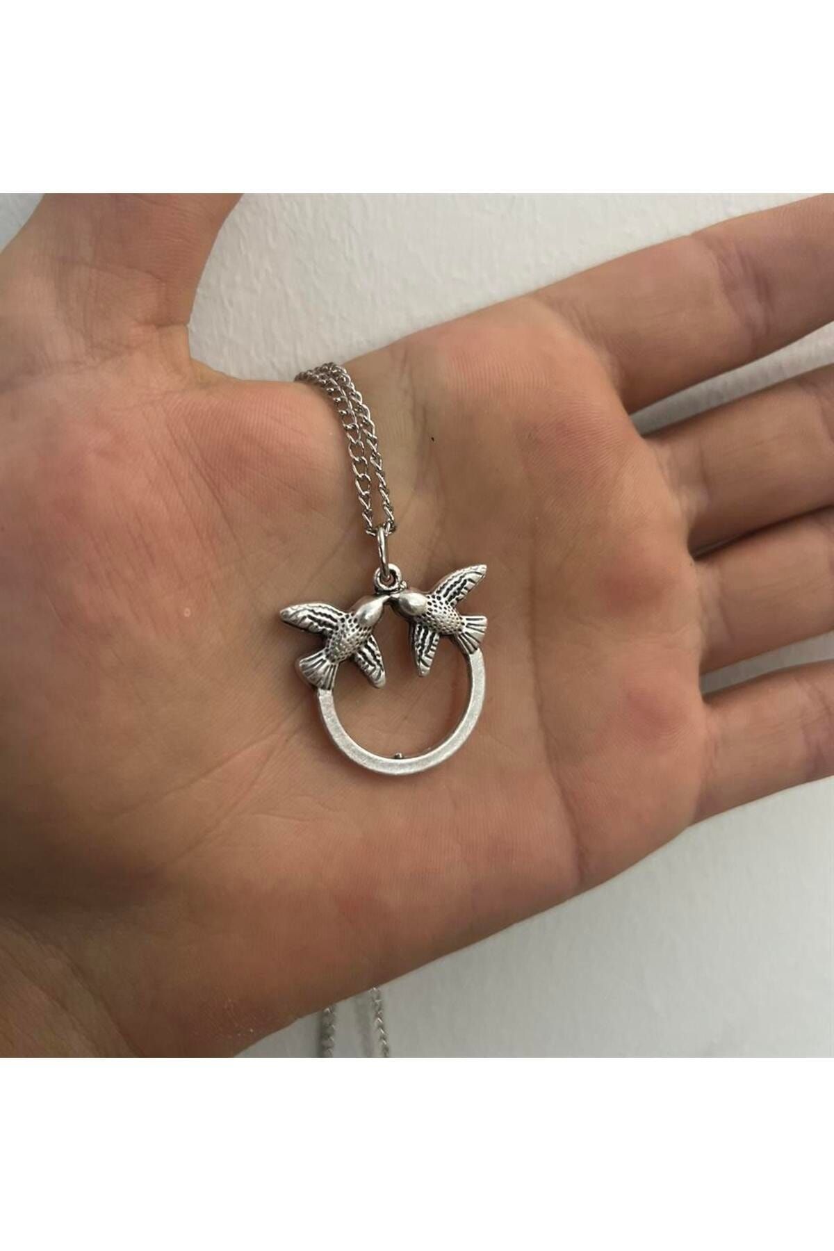 Touz-Unisex Double Bird Design Blunt Blunt Necklace 4