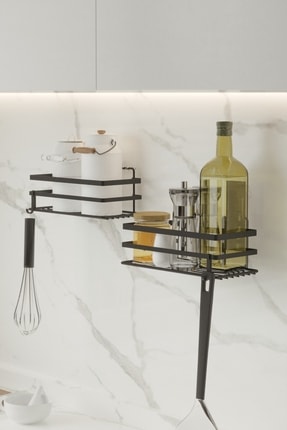 SUNTEL BANYO VE MUTFAK AKSESUARLARI 2'li Siyah Yapışkanlı Baharatlık Rafı - M...