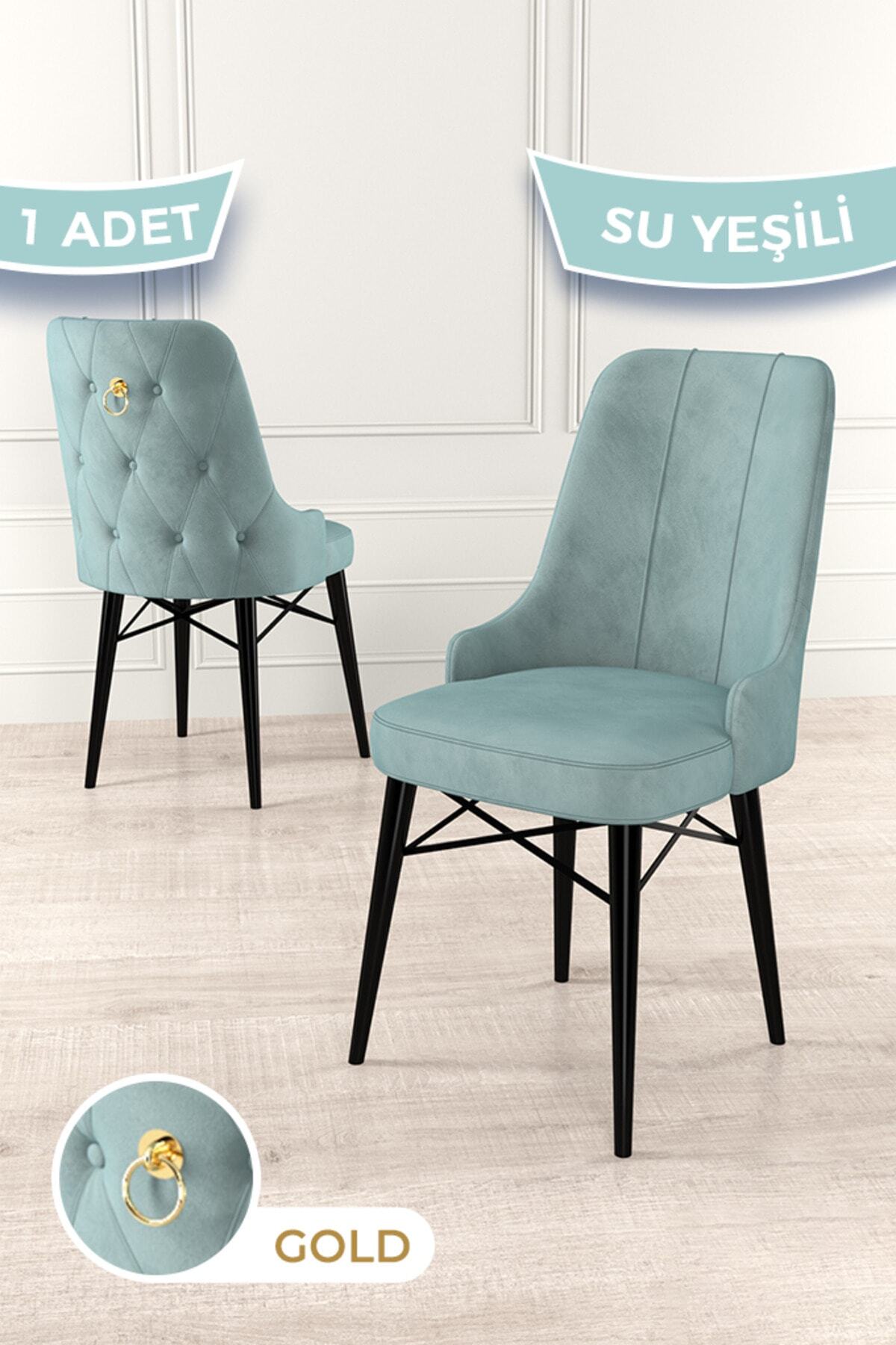 Pare Series , 1st Class Babyface Fabric, Water Green Chair , Black Hornbeam Leg , Gold Ring