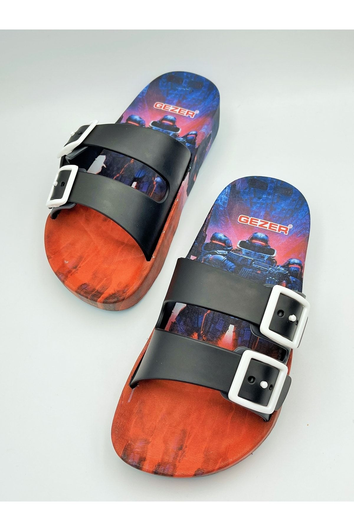 GEZER-Robot Printed Sliding Sole Boy's Slippers (Buy 1 Size Larger) 8