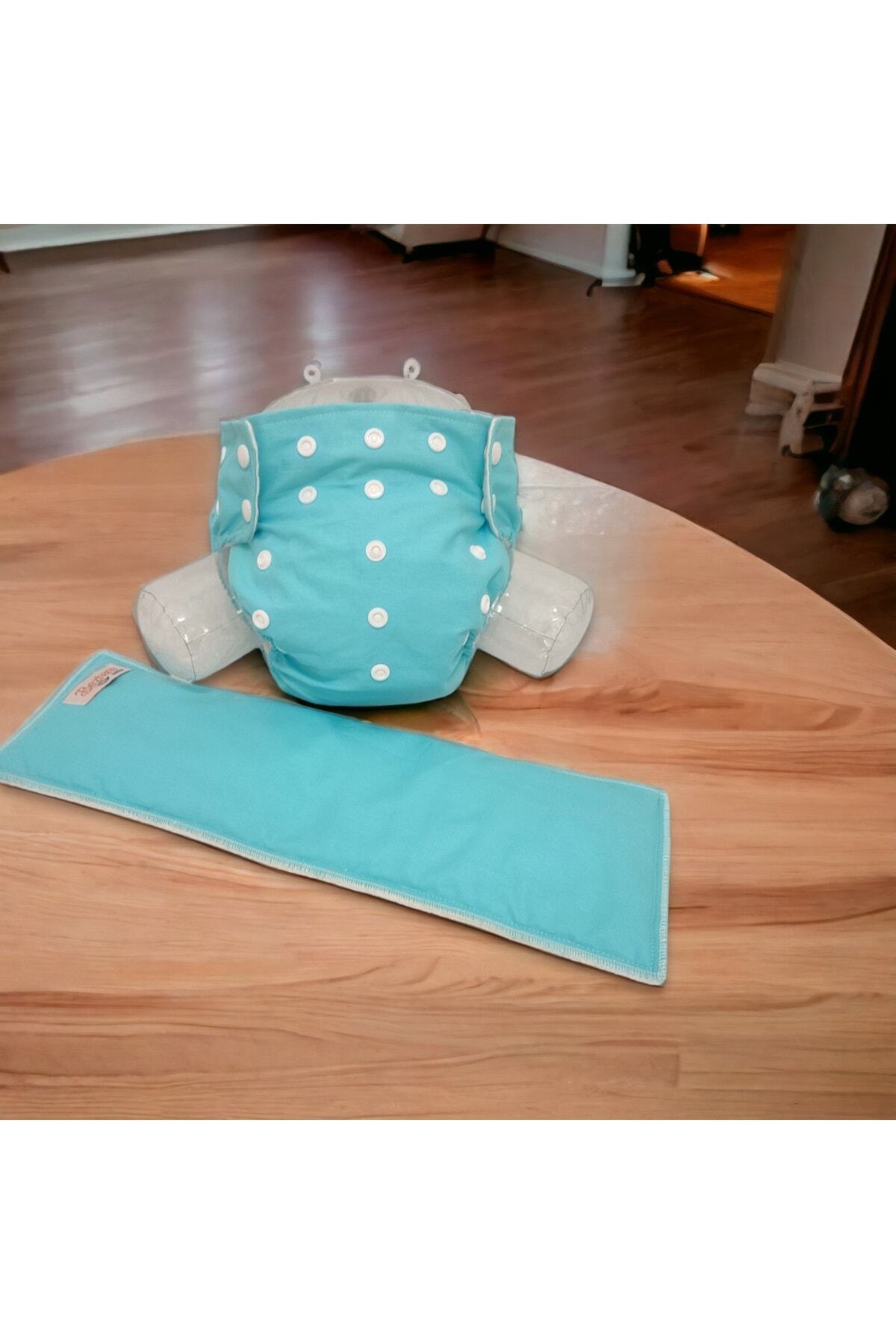 BEZHANE Çıt Çıtlı Cepli Yıkanabilir Bebek Bezi Mavi 8kg-18kg + 2 Numara 8 Katlı Emici Ped fotoğrafı 4 (önizleme)