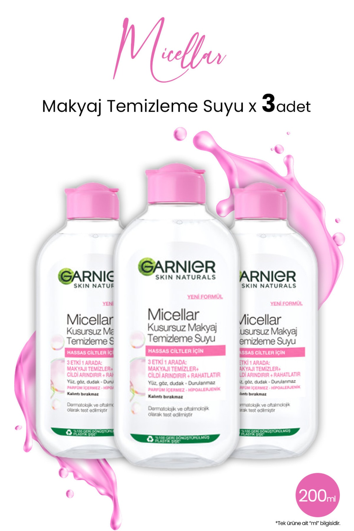 Micellar Kusursuz Makyaj Temizleme Suyu 200 ml x 3 Adet