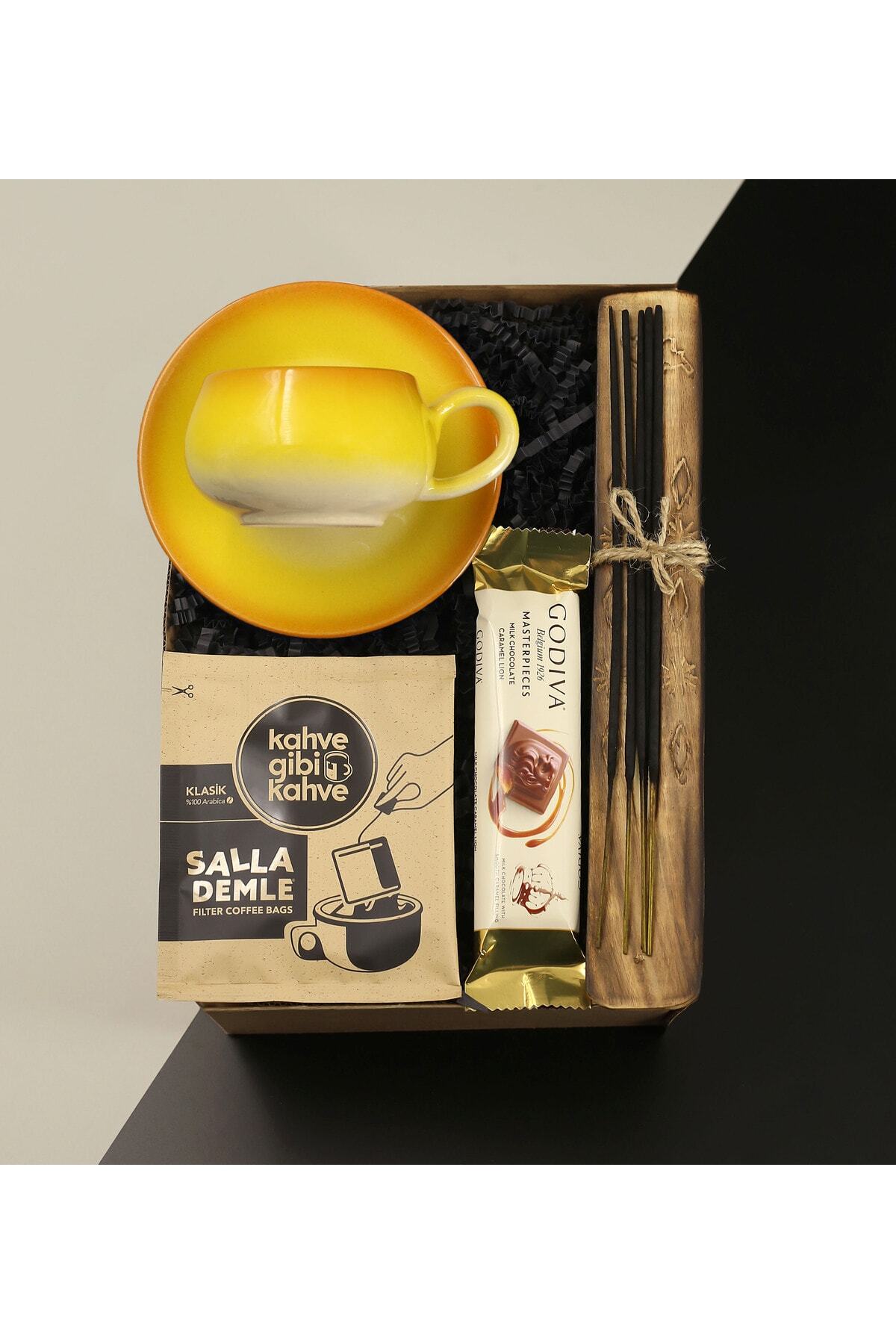 Vintage Cup & Incense Plate & Incense & Coffee Like Coffee Filter Coffee & Godiva Chocolate Gift Set