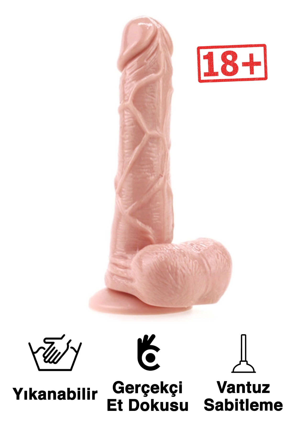 Gerçekçi Ten Dokusunda 17 Cm Damarlı Testisli Realistik Et Yapısında Vantuzlu Dildo - Yapay Penis