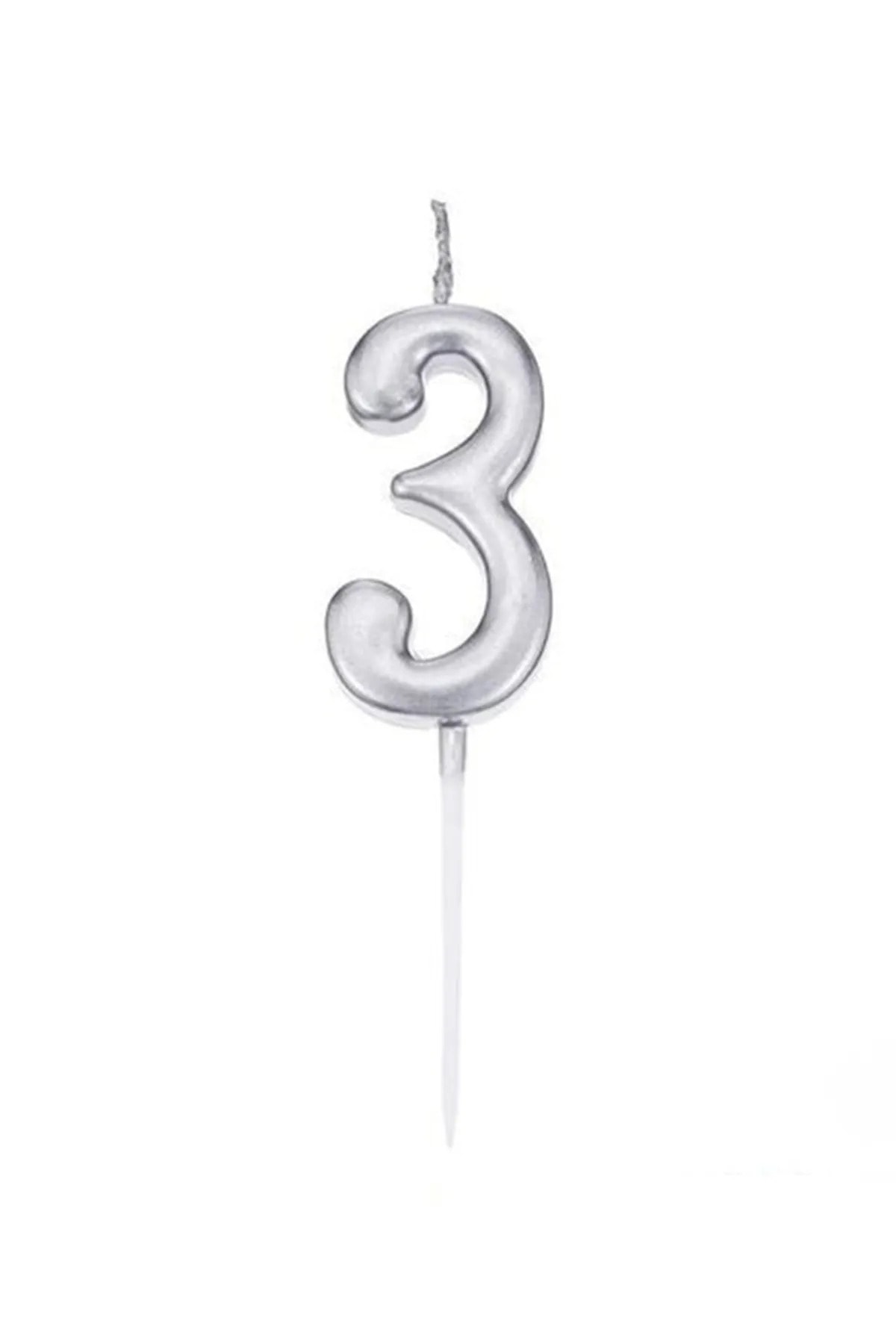 FOKUL 3 Yaş Gümüş Rakam Mum Gri Renk Doğum Günü Pasta Mumu Yaş Mumu 12 Cm