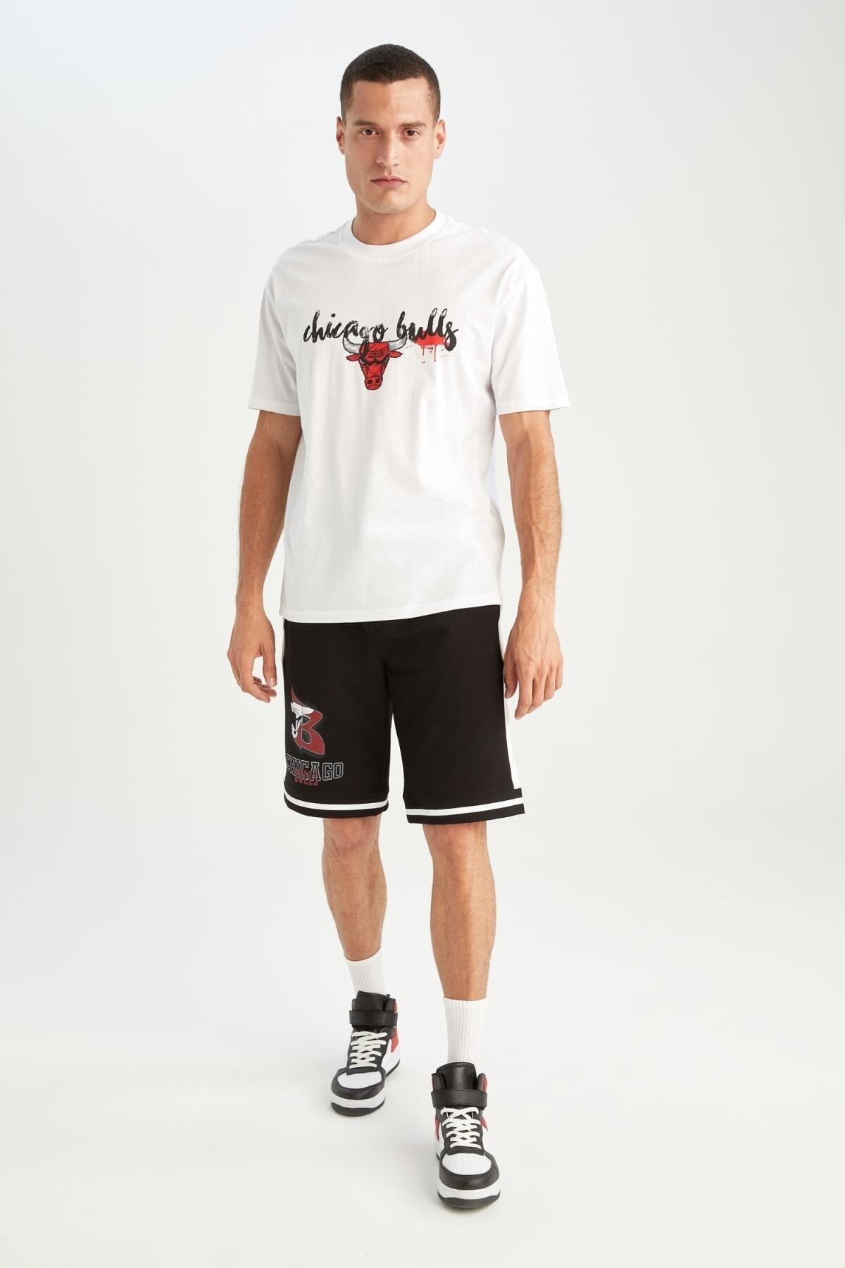 DeFacto-Ανδρικό μπλουζάκι NBA Chicago Bulls με μποξ 100% βαμβάκι 6