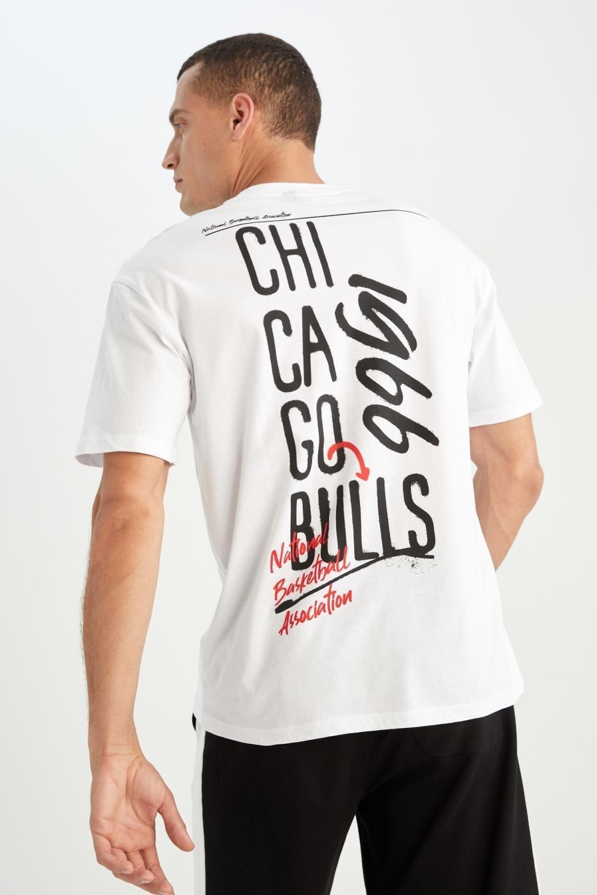 DeFacto-Ανδρικό μπλουζάκι NBA Chicago Bulls με μποξ 100% βαμβάκι 7