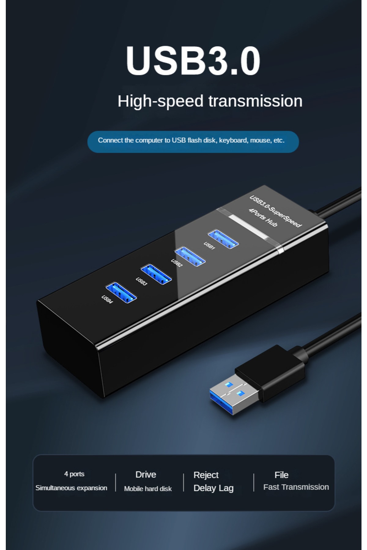 4 Port Usb Hub 3.0 Usb Çoklayıcı Usb Çoğaltıcı Switch Port Işıklı