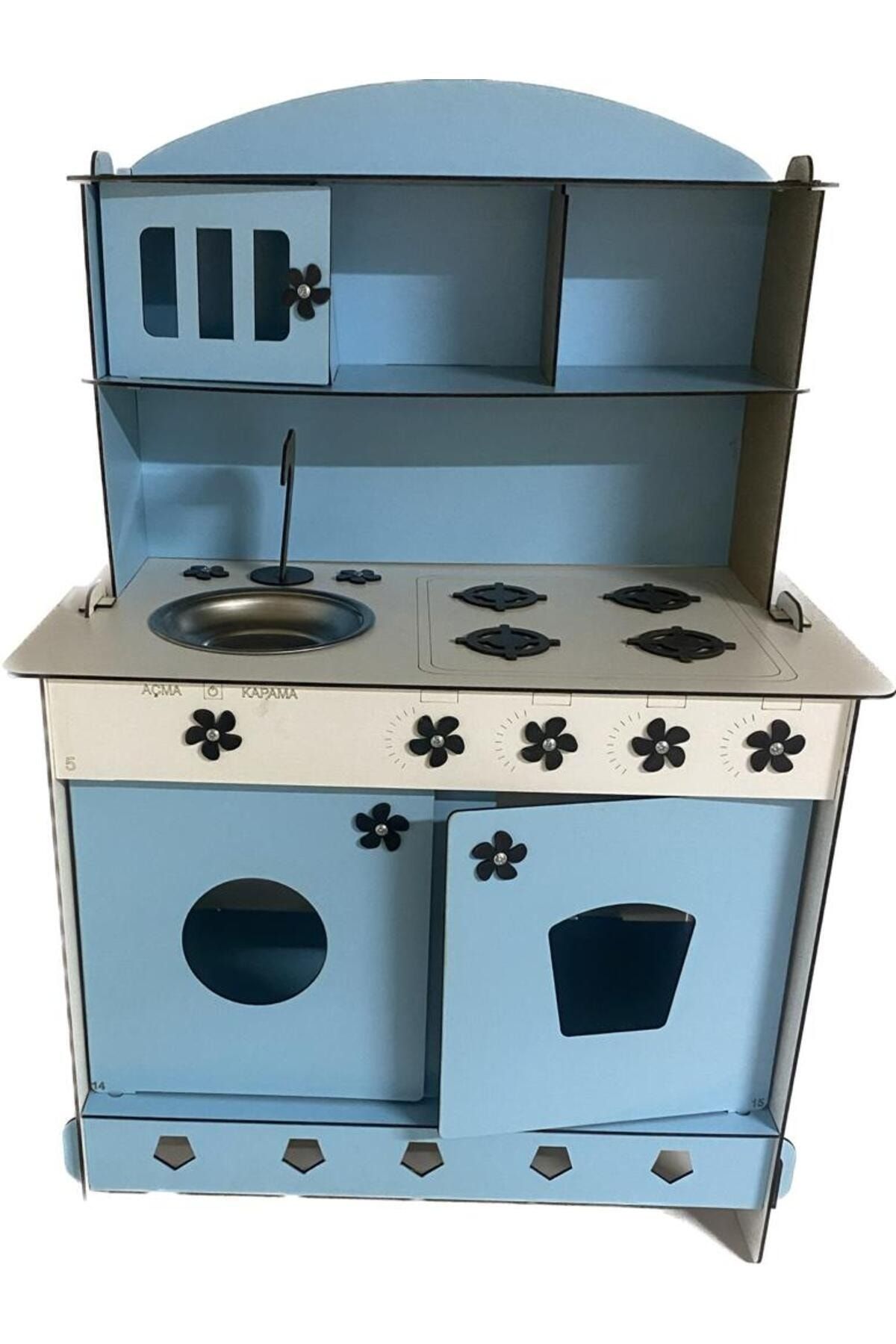 Blue wooden toy kitchen online